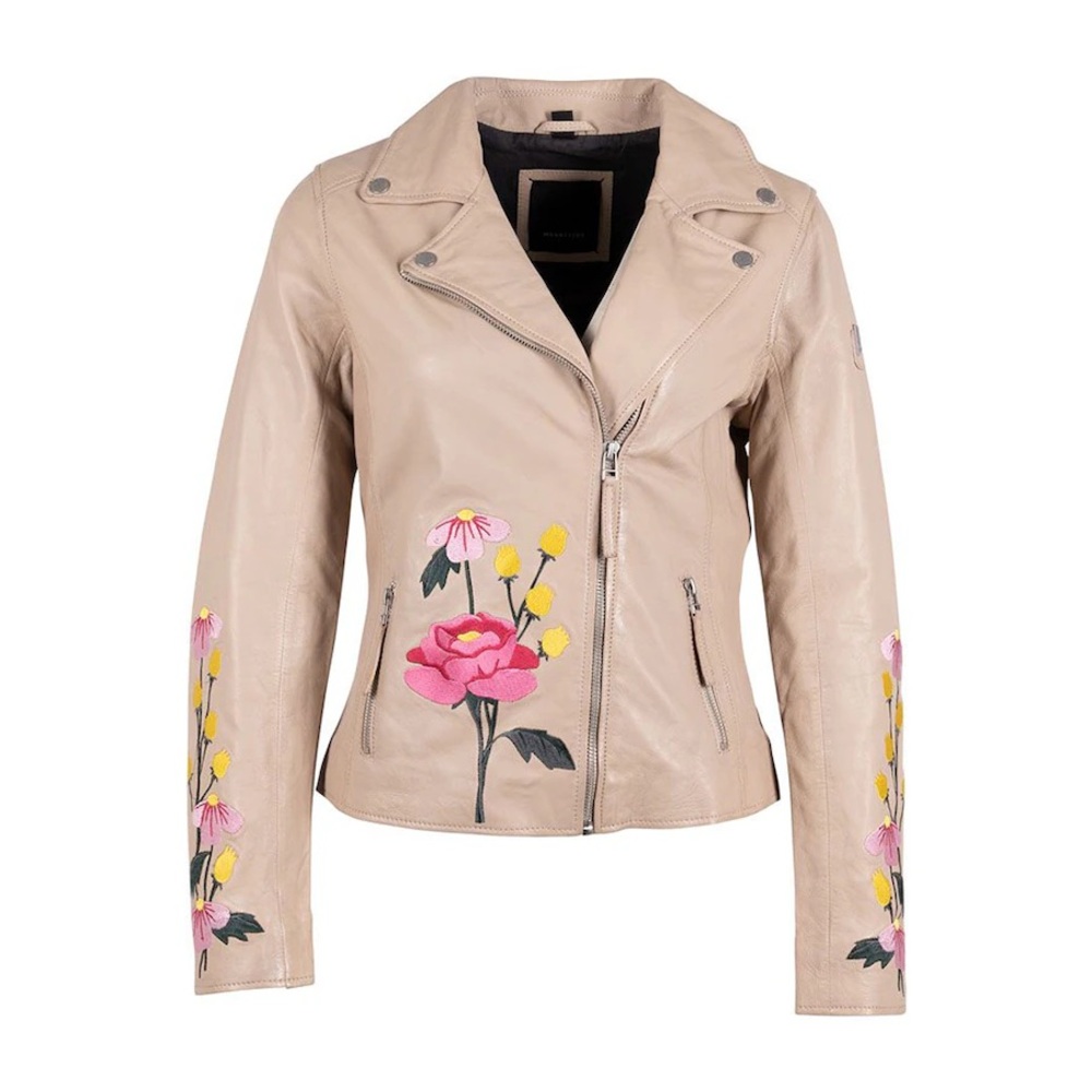 Mauritius Peonie Embroidered Leather Moto Jacket Size 9/10